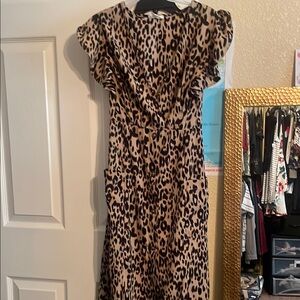 Leopard Print Midi Dress - Beige & Black